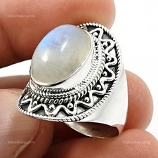 Argent Massif Naturel Pierre Cocktail Chaton Bague Bijoux US
