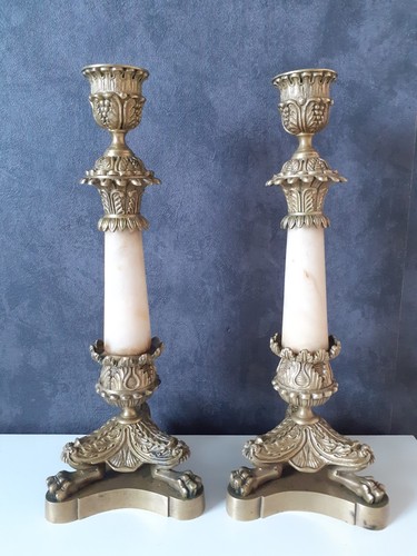Paire bougeoirs bronze - paire,