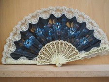 Eventail Ancien Dentelle Soie Peinte Antique French Painte Lace Hand Fan