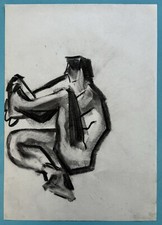 Francine AUVROUIN Dessin Nue Femme Cubiste Fusain Crayon Artprice Cubisme XXI