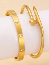 2x Bracelet Acier Inoxydable Trèfles A Quatre Feuilles Style Clou Chance Zircon