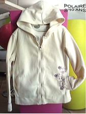 VESTE POLAIRE BLANCHE A CAPUCHE   T 8/10 ANS FILLE  IMPECCABLE