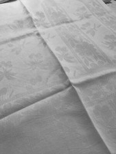 Linge Ancien NAPPE  De Mariage  A Broder en Damassé De Soie Décor De Cerises