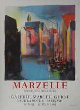 [AFFICHE D'ART] Jean MARZELLE : Petit port #Galerie Marcel Guiot, 1961, #Mourlot