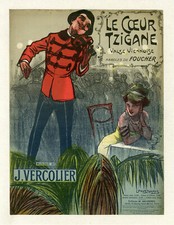 "LE COEUR TZIGANE" Couverture de partition originale entoilée POUSTHOMIS 1911  
