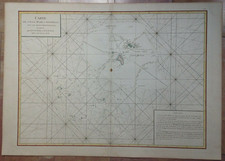 SEYCHELLES 1775 D'APRES DE MANNEVILLETTE VERY LARGE ANTIQUE SEA CHART IN COLORS