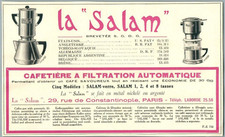 LA SALAM CAFETIERE FILTRATION AUTOMATIQUE PARIS PUBLICITE 1928 CAFE COFFEE POT