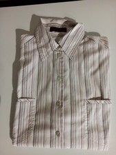 Chemisier tunique DEVERNOIS T 44 46 blanc rayé ss manteau poncho av jean legging