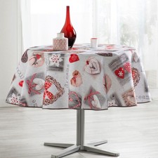 Nappe Ronde Polyester 160 cm Motifs Cœurs Réf. 33899 Antitache et infroissable -