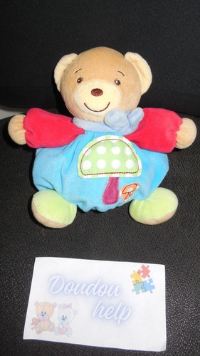Doudou peluche ours bleu rouge - doudou,