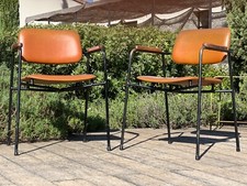 Paire de Fauteuils en métal, chêne vintage dans le goût de Pierre Paulin 1950