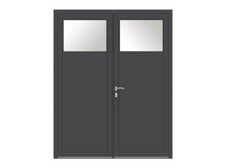 PORTE DE SERVICE ALUMINIUM 2 VANTAUX VITREE 1/4 HAUT 2150 x 1500