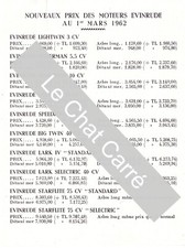 Bateaux - Tarifs Evinrude - Moteurs Hors-Bord - 1962