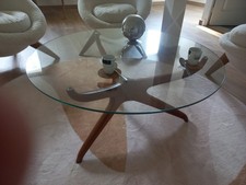 table basse vintage bois et verre