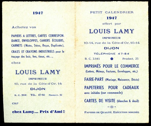 Dijon petit calendrier 1947 - petit,