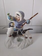 Statue Bibelot Esquimaux Banquise Pêche Pingouin - Porcelaine fine FRANKLIN MINT