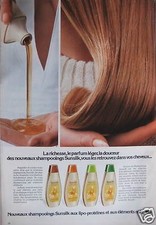 PUBLICITÉ PRESSE 1975 SHAMPOOINGS SUNSILK AUX LIPO PROTEINE ET ÉLÉMENTS NATURELS