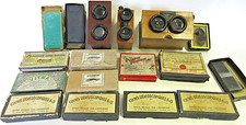 LOT 3 APPAREILS STEREOSCOPIQUES UNIS FRANCE 11 BOITES PLAQUES VERRE  148 PHOTOS