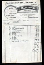 ORLEANS (45) ALIMENTATION GENERALE / EPICERIE "J.B. OUVRARD" Facture en 1939