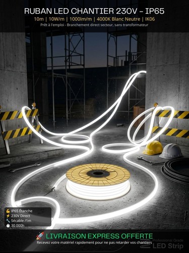 Ruban led chantier 230v 10m - chantier,