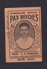 Ancienne étiquette   allumettes  Inde  BN174183 Homme Pax Beedies