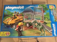 Playmobil 4175 Voiture Amphibie avec remorque Cage et dinosaure Deinonychus