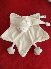 🇫🇷 Doudou Plat Étoile Ours Bonnet Écru Gris Brodé Étoiles NICOTOY TTBE