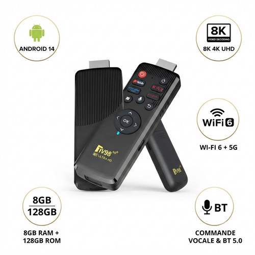 Stick android 8k lecteur - tv, 14