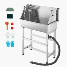 Baignoire Chien Animaux Compagnie en Acier Inoxydable 87 cm avec Robinet