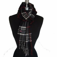 Echarpe homme fond noir 100 % cachemire d'Ecosse top qualité large carreaux