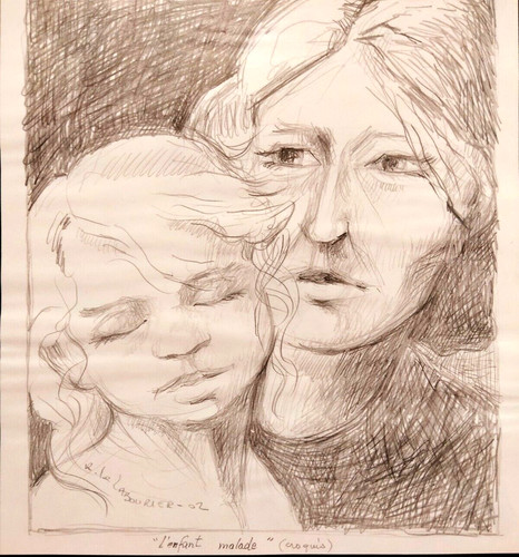 Enfant malade dessin original - enfant,