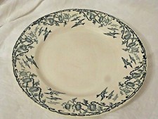 Plat rond en faïence Longwy décor vert  Richelieu chardons oiseaux 1900