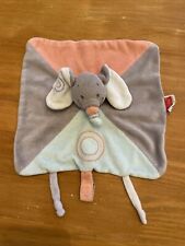 Doudou Nattou Éléphant Plat Gris Bleu Orange Rond Attache Tétine