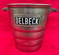 RARE 1940 French CHAMPAGNE Ice Bucket Enameled Label DELBECK Aluminum Grapevines
