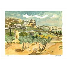 BRAYER Yves - Lithographie originale "Paysage de Provence, Le hameau" 56x76cm