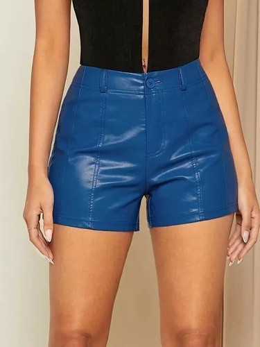 Short cuir bleu - short,