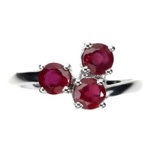 925 Bague en Argent Rond Rubis