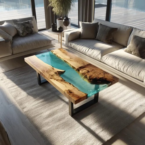 Table basse époxy bleu - , clair