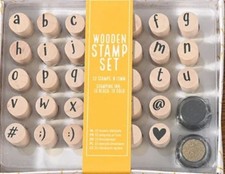 Boîte De 33 Tampons Encreur En Bois + Encre Noir Et Dorée Scrapbooking Creatif