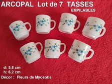 ARCOPAL FRANCE Vintage Lot 7 TASSES  Empilables Décor Fleurs VERONICA Myosotis