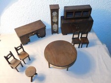 Convoluté Meubles de Poupée Chaises, Tables, Buffet, Horloge 9 Pièces Bien 1950