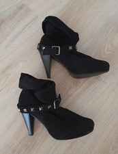 Bottines À Talons Noires En Daim Cloutée 38