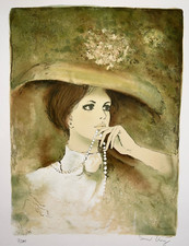 BERNARD CHAROY Femme Collier Chapeau LITHOGRAPHIE 9/200 XX°