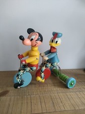 Ancien Jouet Mickey Et Donald En Tricycle - En Bois - Rare - Design Années 50/60