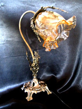 LAMPE ART NOUVEAU à COL de CYGNE Régule Verre ambré