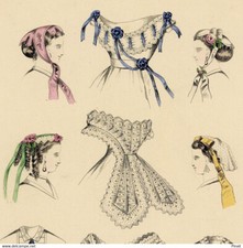 Le Follet Fashion Chapeaux de Barenne Fleurs Plumes Richelieu - Gravure de mode