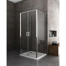 Cabine de douche de 6 MM avec deux murs fixes laterales et une porte type saloon