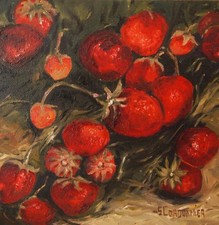 huile sur toile "les fraise du jardin" nature morte par l'artiste