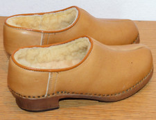 vintage QUALITE FRANCE CHAUSSURE cuir laine SABOT semelle en bois TAILLE 36 23cm