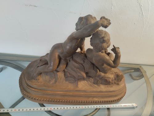 Sculpture terre cuite putti - sculpture,